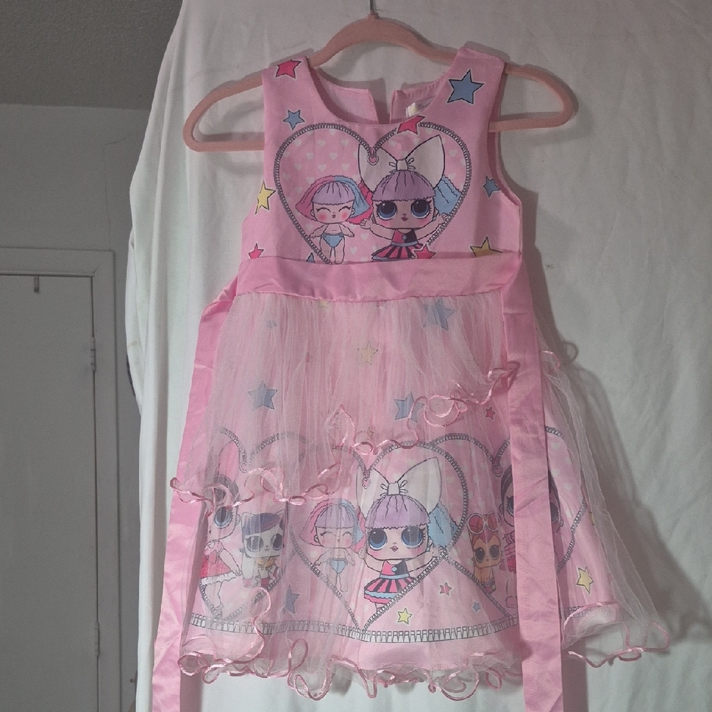 Pink Kids Dress with Cartoon Print